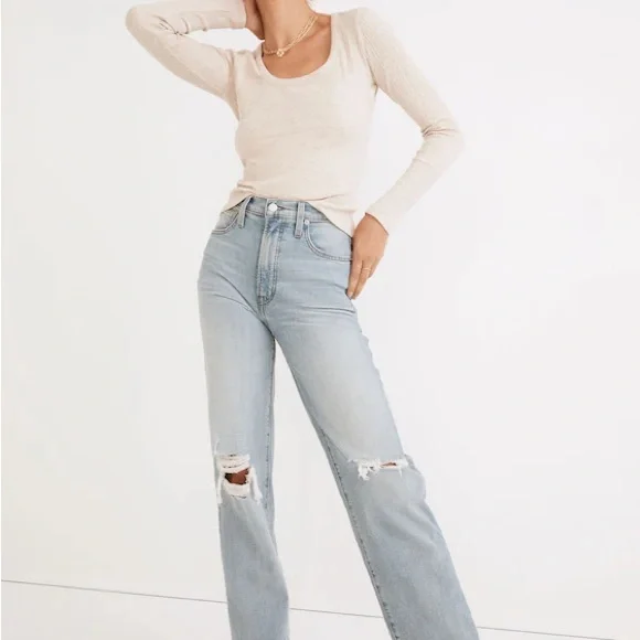 Madewell The Perfect Vintage Straight Denim Jeans Women’s 25 Danny Wash Knee Rip - Picture 3 of 13